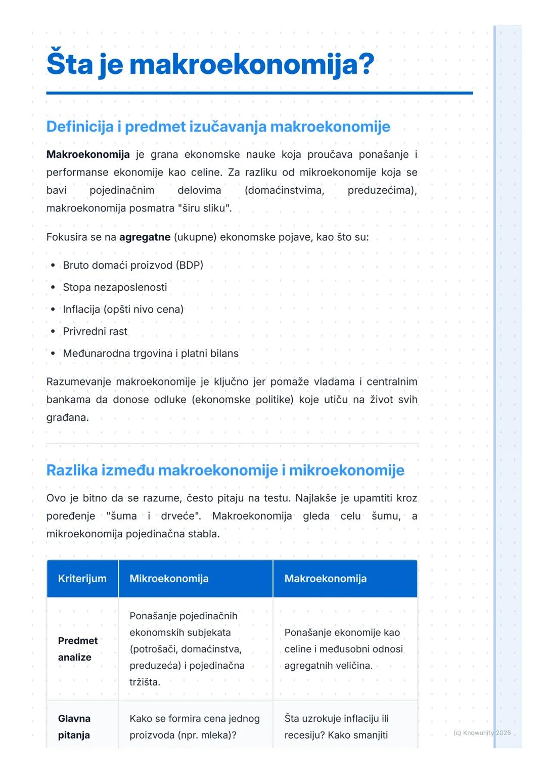 # Šta je makroekonomija?

## Definicija i predmet izučavanja makroekonomije

Makroekonomija je grana ekonomske nauke koja proučava ponašanje