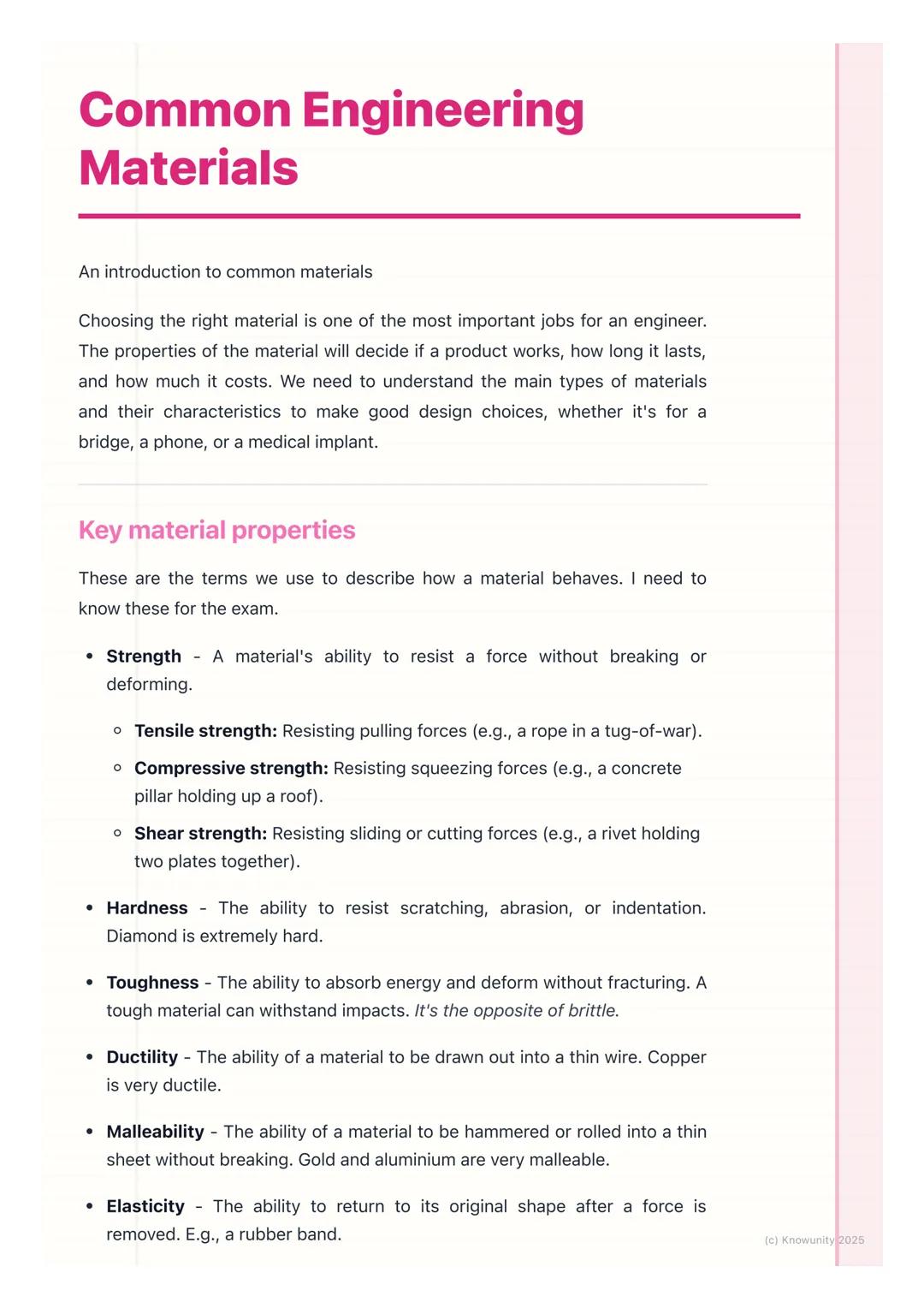 # Common Engineering
Materials

An introduction to common materials

Choosing the right material is one of the most important jobs for an en