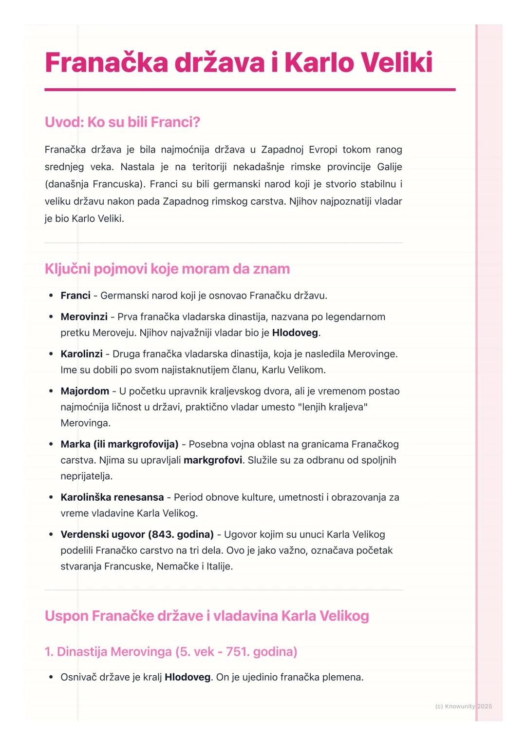 # Franačka država i Karlo Veliki

Uvod: Ko su bili Franci?

Franačka država je bila najmoćnija država u Zapadnoj Evropi tokom ranog
srednjeg