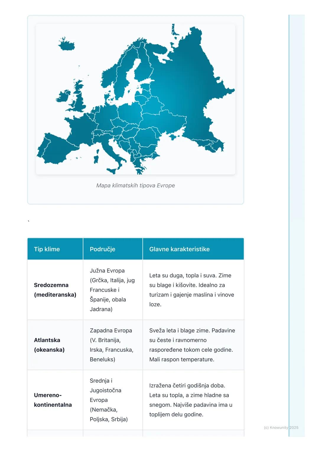 # Klima Evrope

## Uvod u klimu Evrope

Klima predstavlja prosečno stanje vremena na nekom području u dužem
vremenskom periodu (obično 30 go