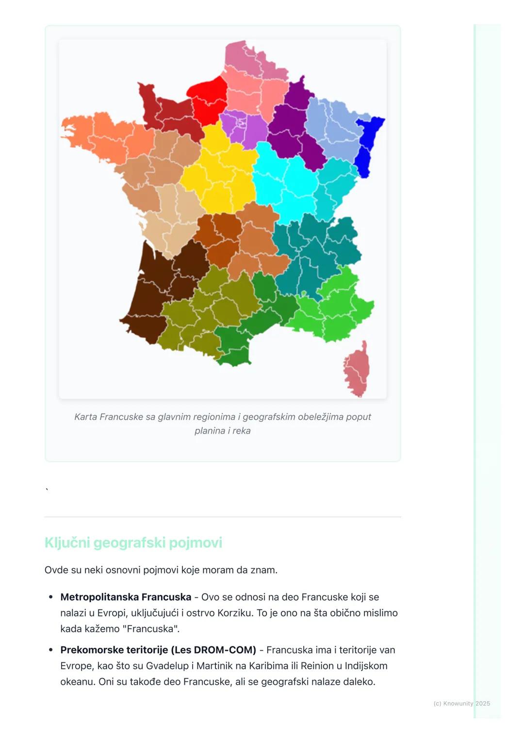 # Geografija i regioni Francuske

Uvod i opšte karakteristike.

Francuska se nalazi u Zapadnoj Evropi i jedna je od najvećih i najvažnijih
z