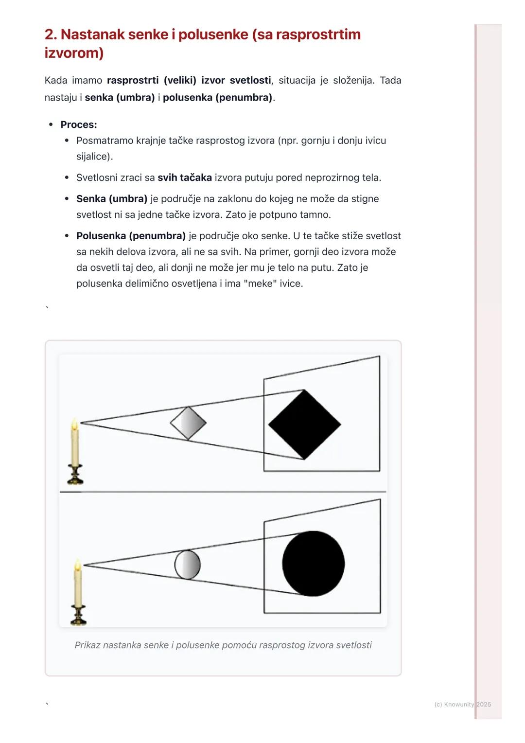 # Senka i polusenka

## Uvod: Šta su senka i polusenka?

Svetlost putuje pravo. To se zove pravolinijsko prostiranje svetlosti. Kada
svetlos