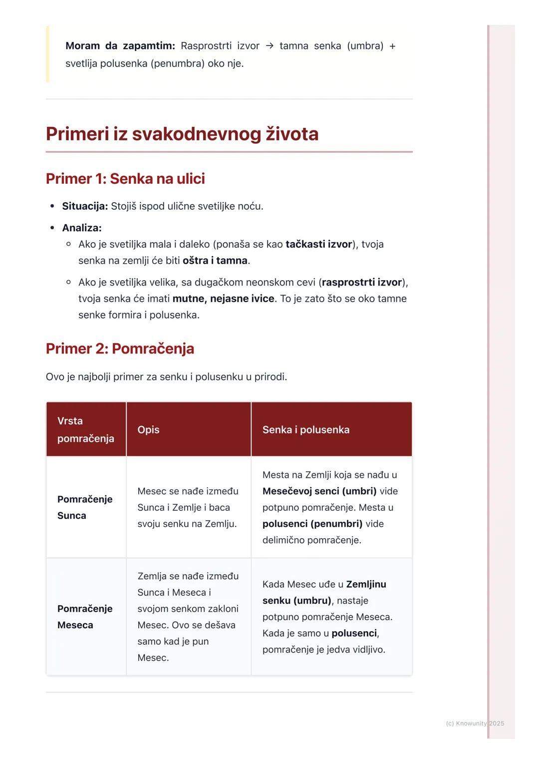 # Senka i polusenka

## Uvod: Šta su senka i polusenka?

Svetlost putuje pravo. To se zove pravolinijsko prostiranje svetlosti. Kada
svetlos