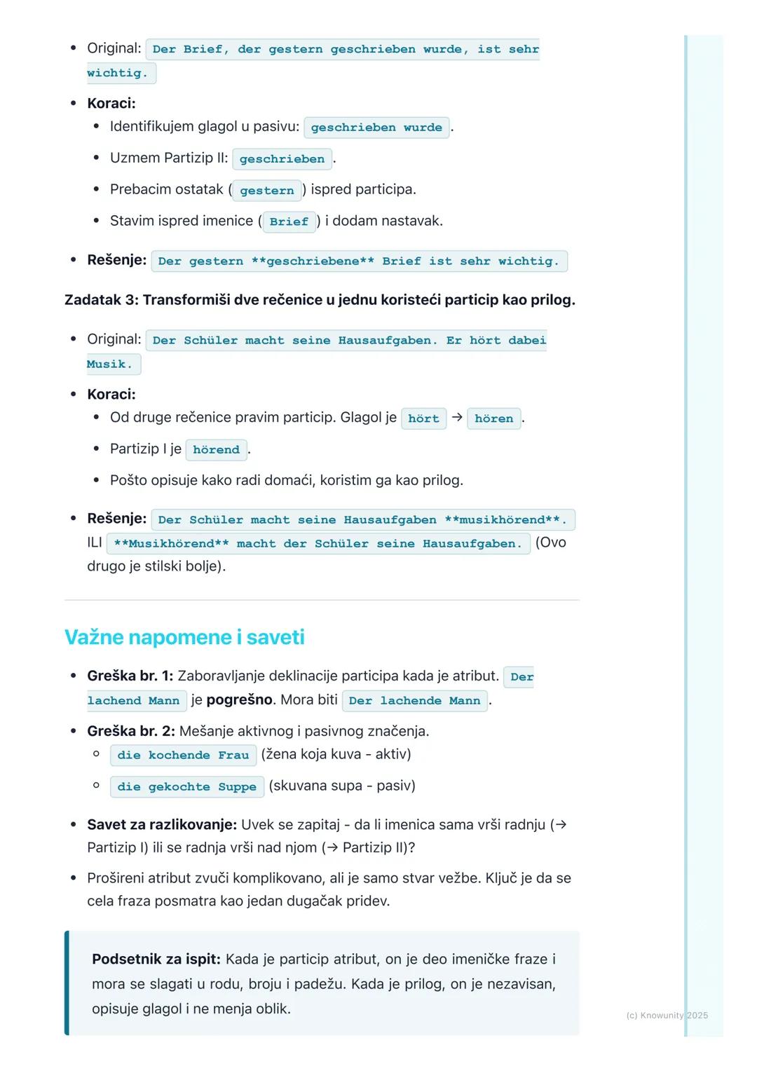 # Partizip I i II kao atributi i
prilozi

Uvod u participe kao atribute i priloge

Partizip I i Partizip II se ne koriste samo za građenje v