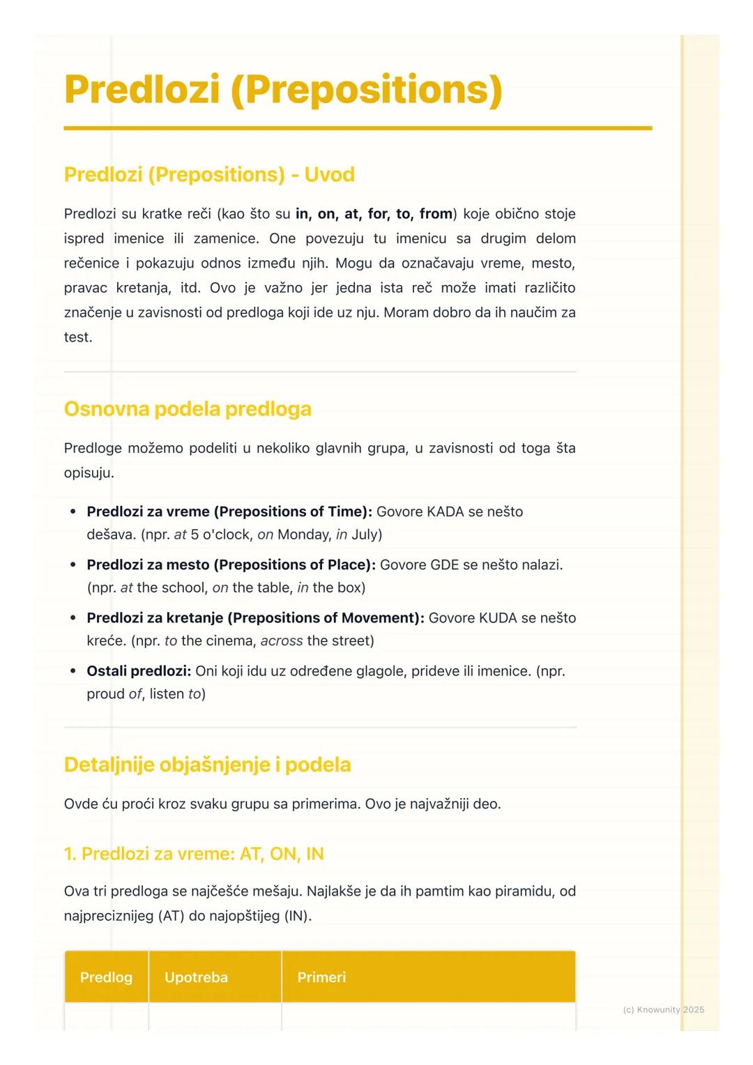 Predlozi u Engleskom Jeziku - Objasnjenja i Primeri