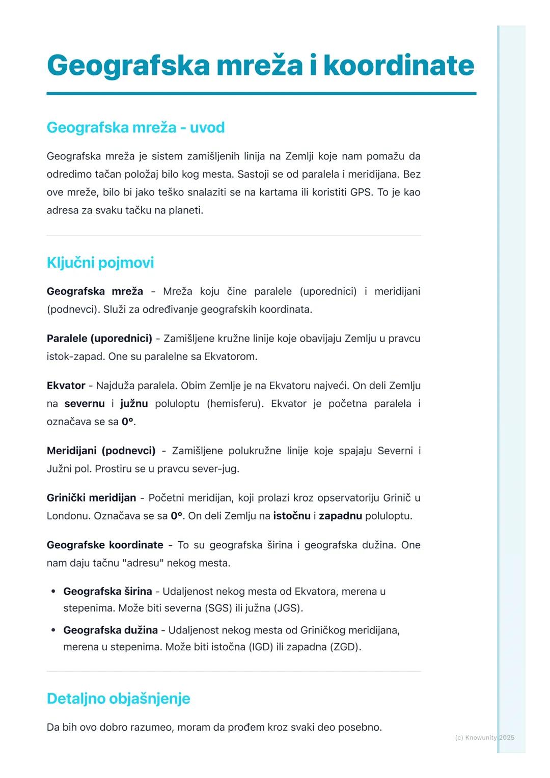# Geografska mreža i koordinate

Geografska mreža - uvod

Geografska mreža je sistem zamišljenih linija na Zemlji koje nam pomažu da
odredim