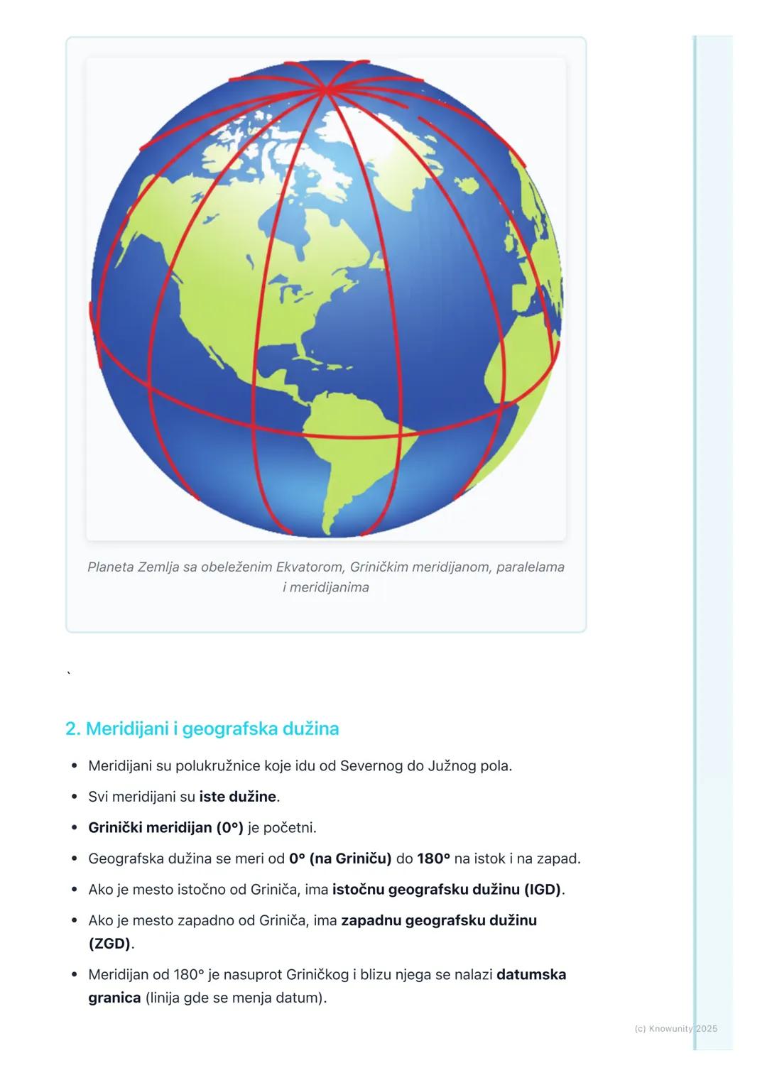 # Geografska mreža i koordinate

Geografska mreža - uvod

Geografska mreža je sistem zamišljenih linija na Zemlji koje nam pomažu da
odredim