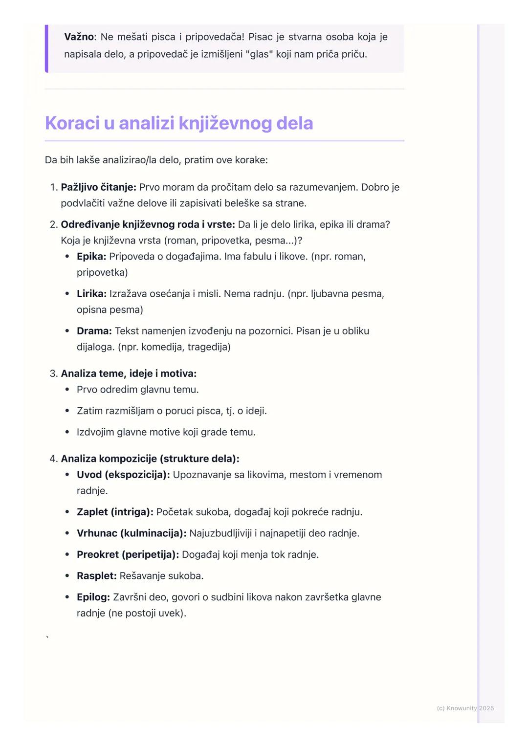 # Analiza književnih dela

## Uvod u analizu dela

Analiza književnog dela nije samo prepričavanje onoga što se desilo. To je kao
da smo det