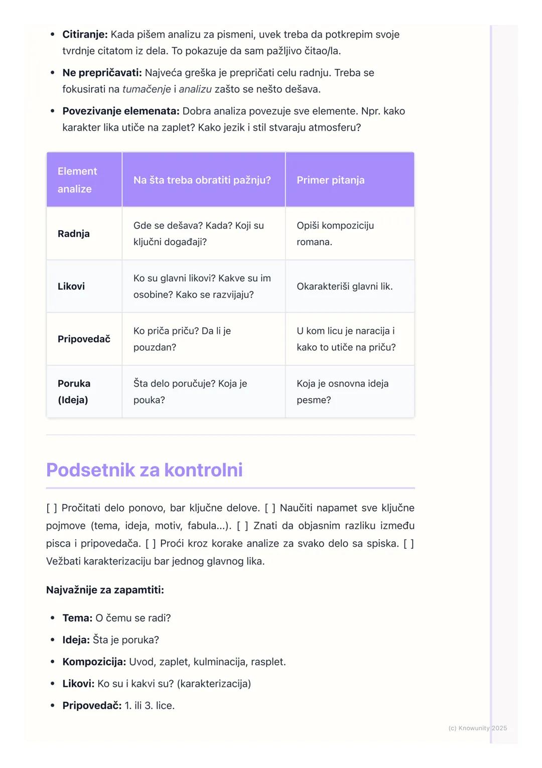 # Analiza književnih dela

## Uvod u analizu dela

Analiza književnog dela nije samo prepričavanje onoga što se desilo. To je kao
da smo det