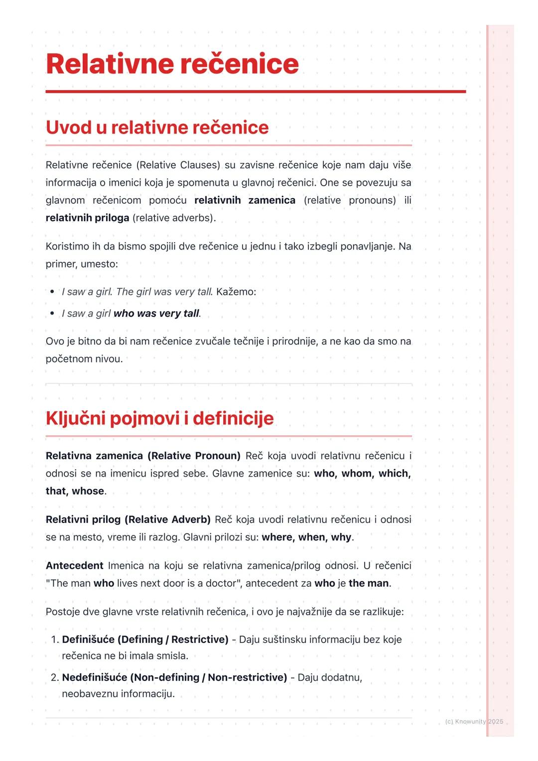# Relativne rečenice

Uvod u relativne rečenice

Relativne rečenice (Relative Clauses) su zavisne rečenice koje nam daju više
informacija o 
