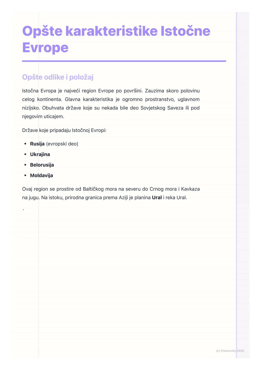 Opšte karakteristike Istočne Evrope