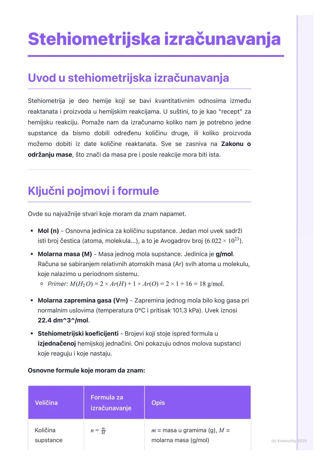 # Stehiometrijska izračunavanja

Uvod u stehiometrijska izračunavanja

Stehiometrija je deo hemije koji se bavi kvantitativnim odnosima izme
