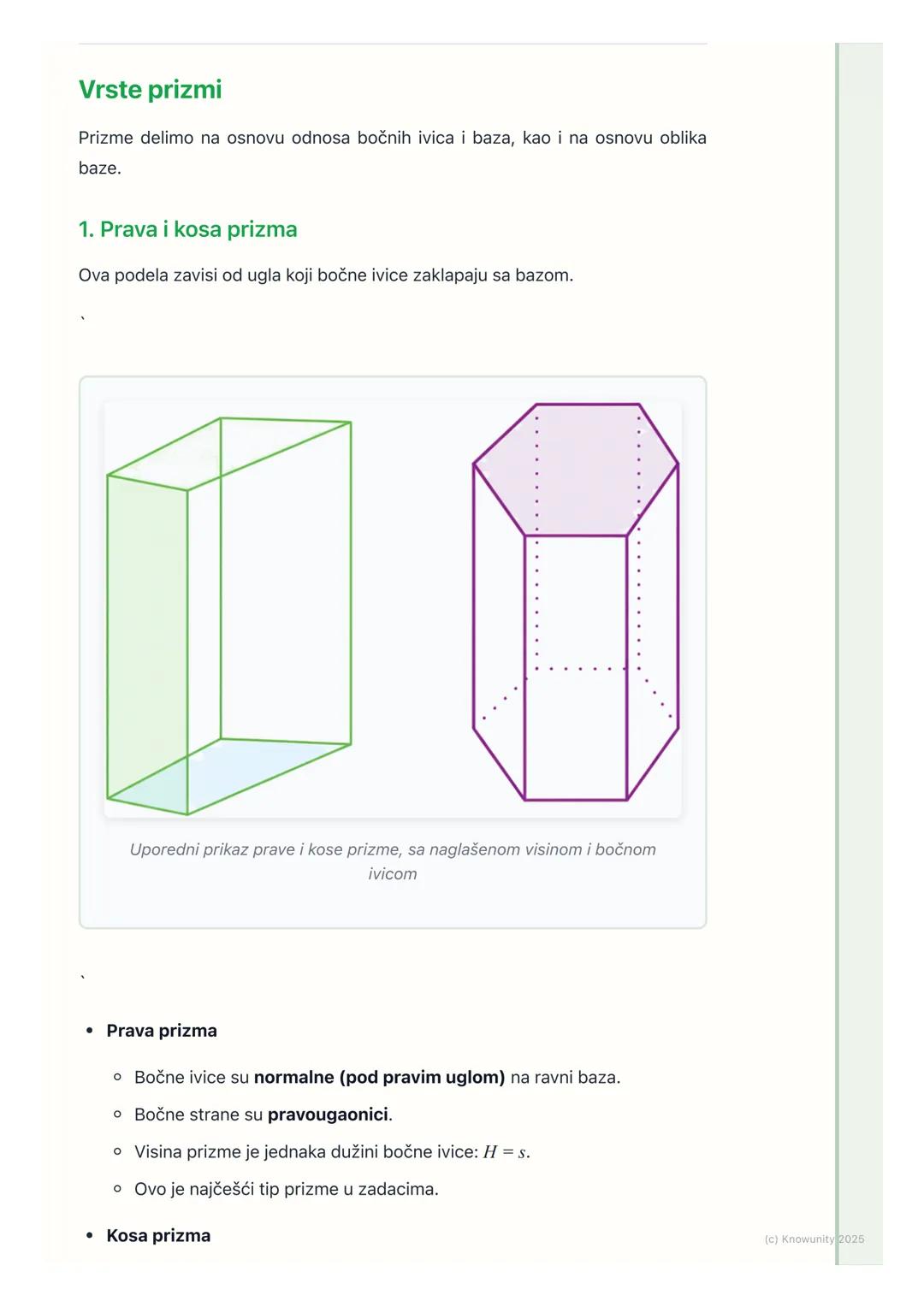 # Prizma

Šta je prizma?

Prizma je geometrijsko telo ograničeno sa dva podudarna i paralelna
mnogougla (koje zovemo baze ili osnove) i para