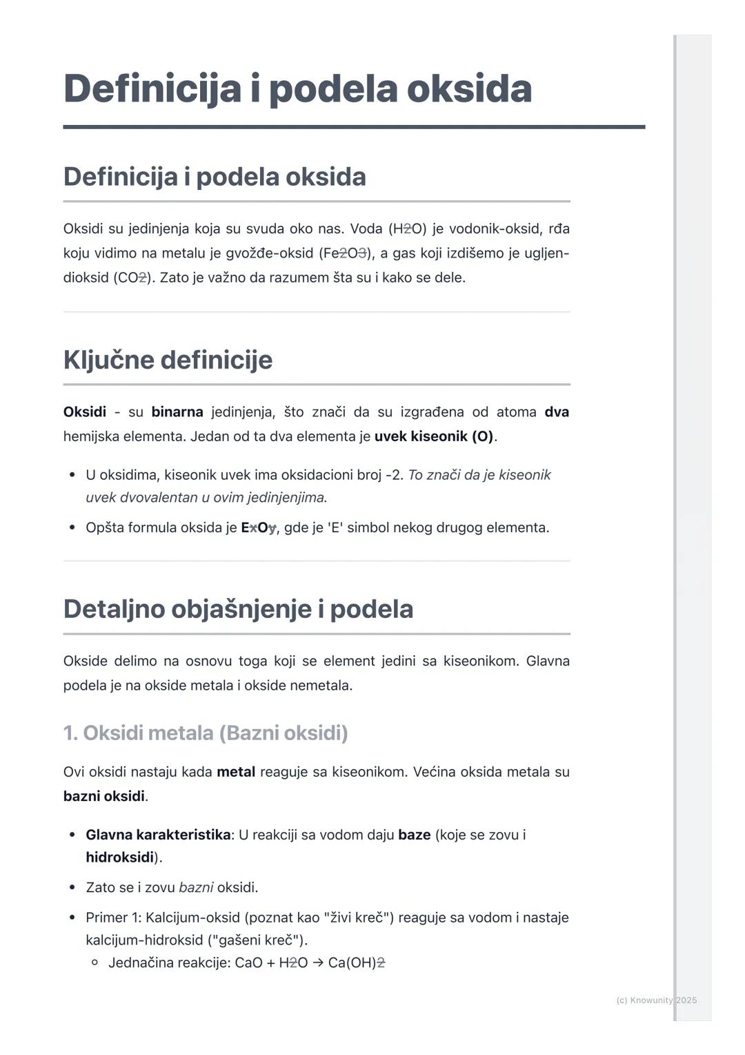 # Definicija i podela oksida

Definicija i podela oksida

Oksidi su jedinjenja koja su svuda oko nas. Voda (H2O) je vodonik-oksid, rđa
koju 