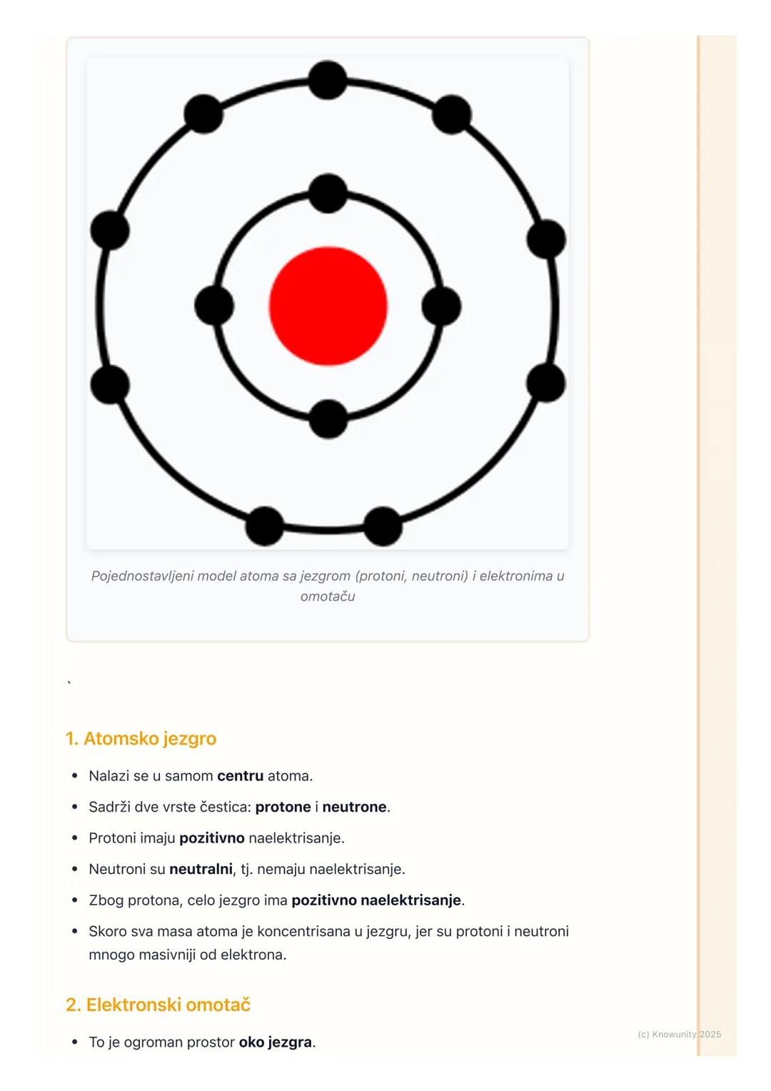 # Građa atoma
(pojednostavljeno)

Uvod u građu atoma

Sve oko nas, vazduh, voda, stolica, pa i mi sami, izgrađeno je od sićušnih
čestica koj