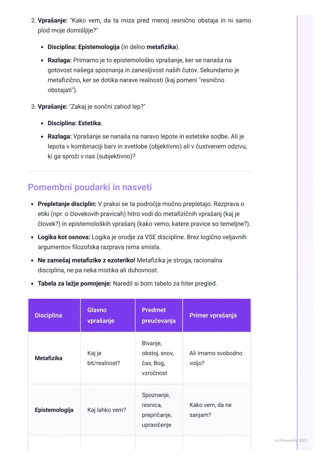 # Glavne filozofske discipline

Uvod v filozofske discipline

Filozofija ni eno samo področje, ampak se deli na več vej ali disciplin. Vsaka
