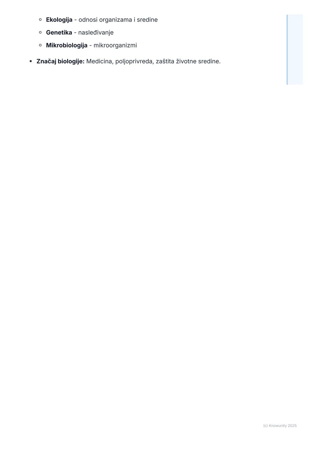 # Šta je biologija?

Uvod u biologiju

Biologija je prirodna nauka koja proučava život i žive organizme. Ime potiče
od dve grčke reči: bios 