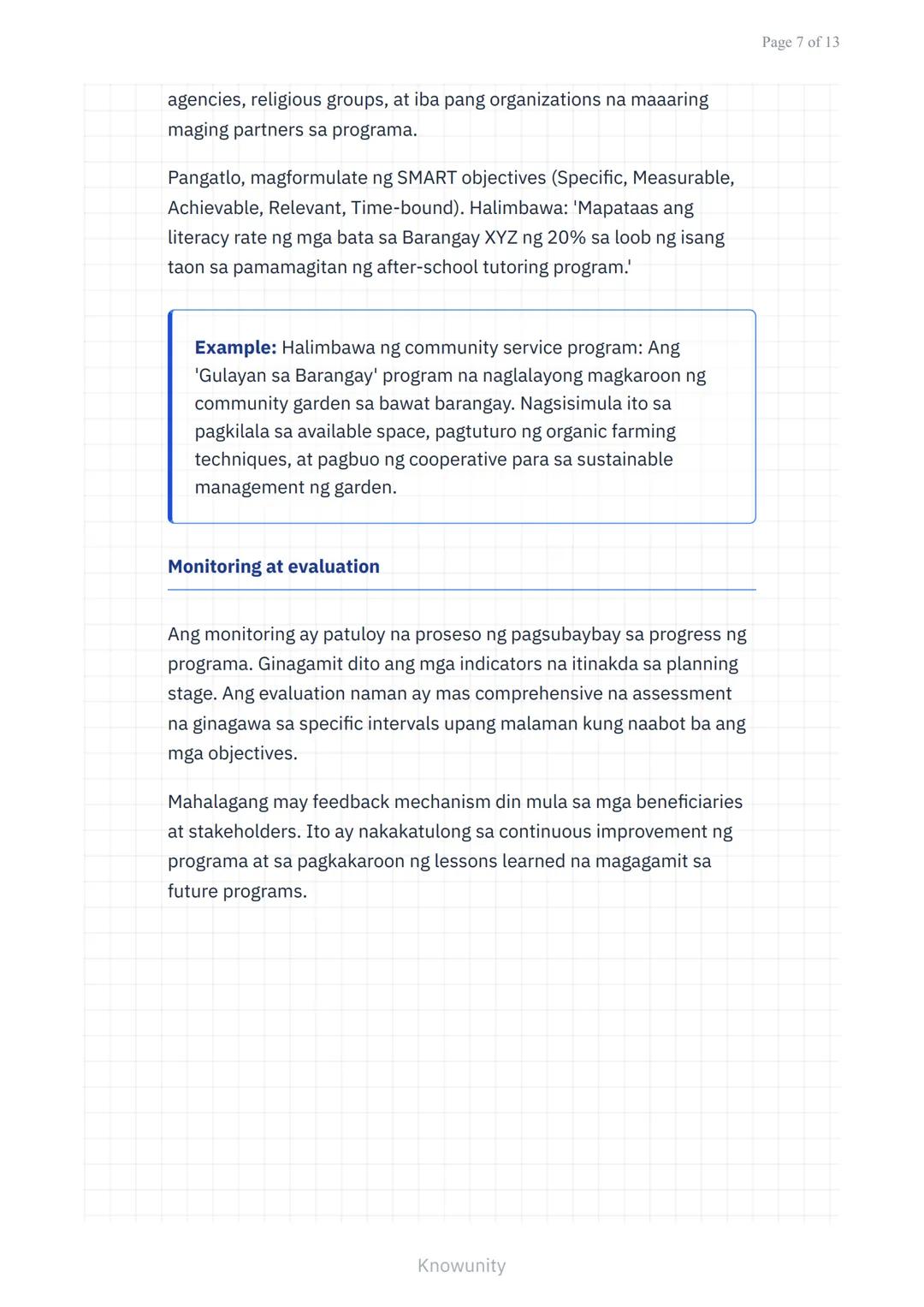 Pagpapalalim sa Pagkilala sa Sarili at Pakikipagkapwa sa
Komunidad
Pag-unawa sa pagtulong sa kapwa at paglilingkod
sa komunidad
Mga Layuning