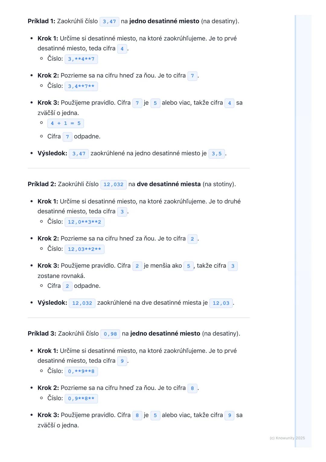 # Zaokrúhľovanie desatinných
# čísel

1. Prehľad / Úvod

Dnes sa budeme učiť, ako zaokrúhľovať desatinné čísla. Už vieme zaokrúhľovať
celé č