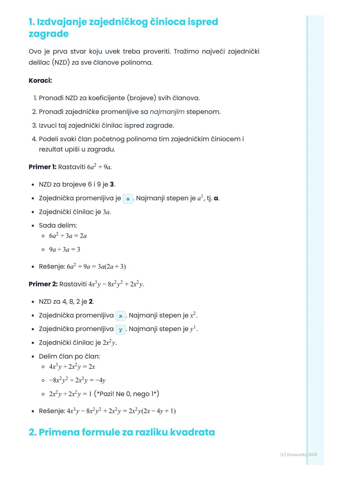 # Rastavljanje polinoma na
činioce

## Uvod i zašto je ovo važno

Rastavljanje polinoma na činioce je obrnuti proces od množenja
polinoma. T