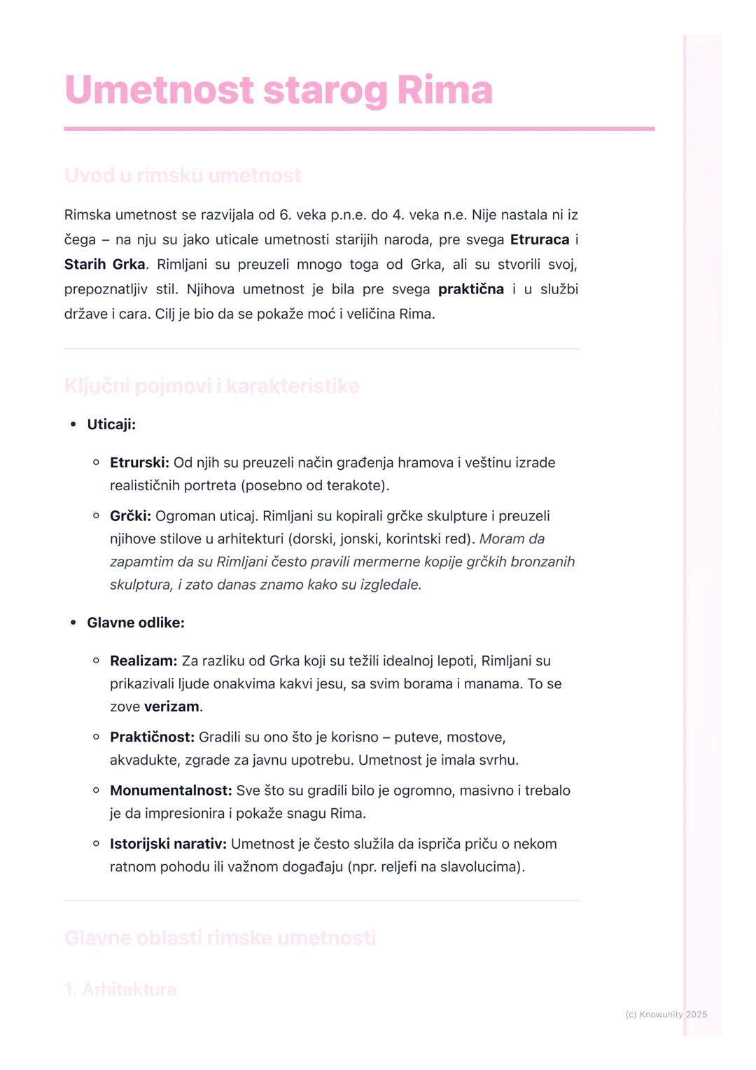 # Umetnost starog Rima

Uvod u rimsku umetnost

Rimska umetnost se razvijala od 6. veka p.n.e. do 4. veka n.e. Nije nastala ni iz
čega na nj