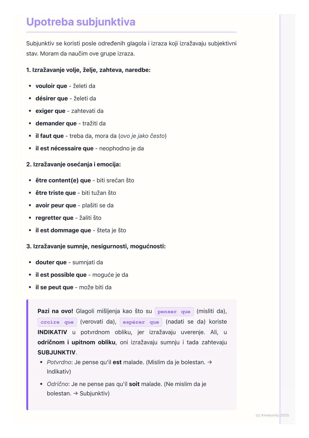# Subjonctif Présent
(Subjunktiv prezent)

Šta je subjunktiv?

Subjunktiv nije vreme, već glagolski način (kao indikativ ili imperativ). Kor