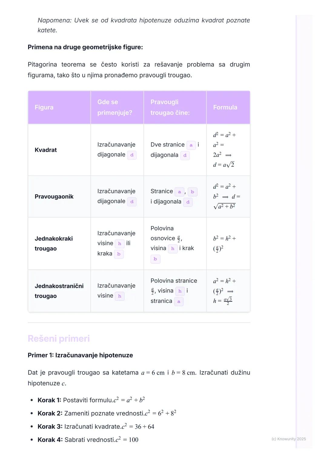 # Pitagorina teorema

Uvod i podsećanje

Pitagorina teorema je jedna od najvažnijih teorema u geometriji. Povezuje
dužine stranica pravouglo