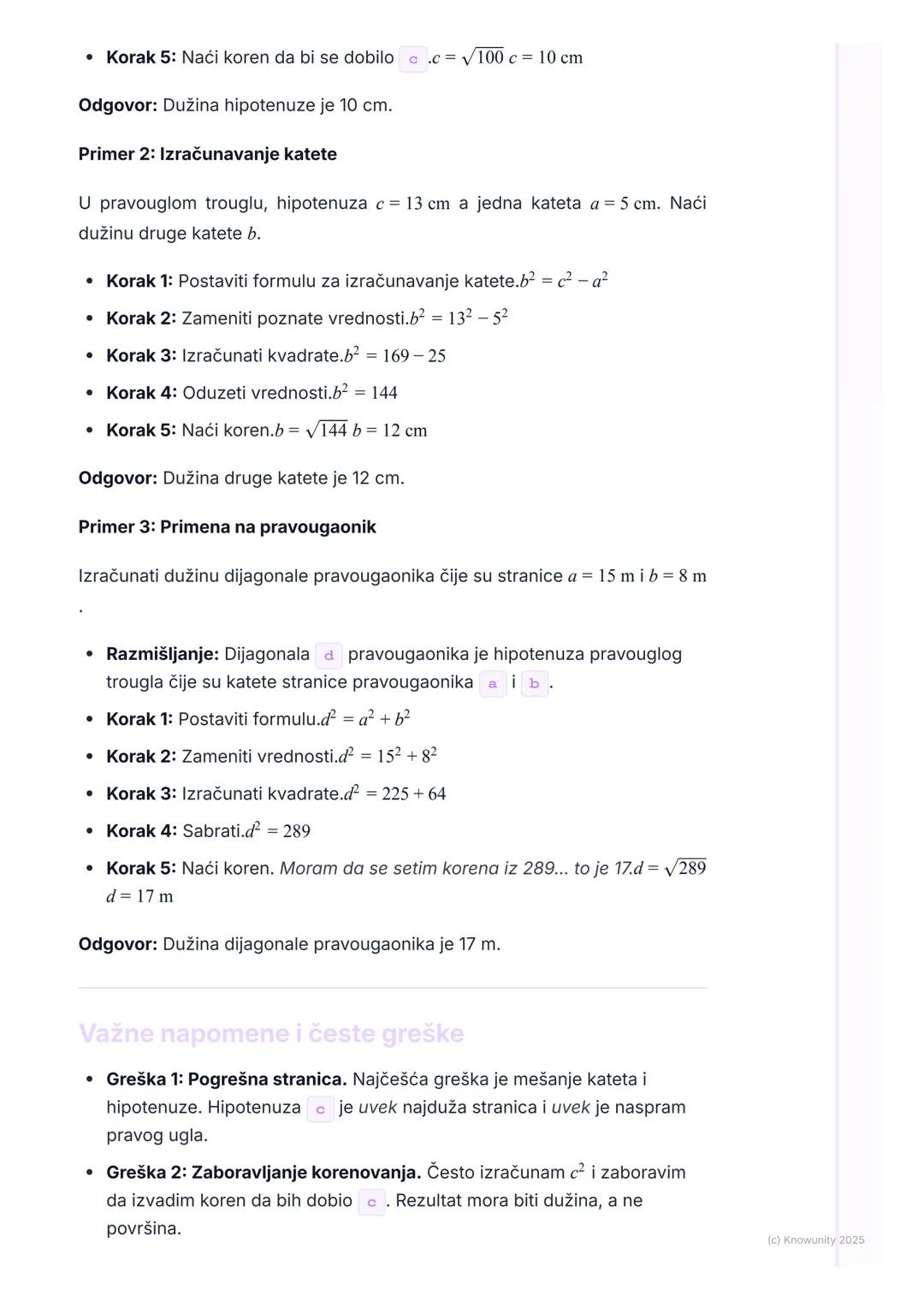 # Pitagorina teorema

Uvod i podsećanje

Pitagorina teorema je jedna od najvažnijih teorema u geometriji. Povezuje
dužine stranica pravouglo