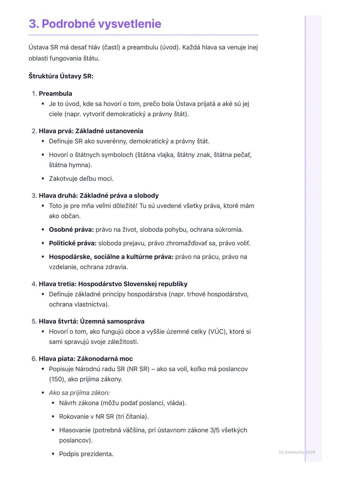 # Ústava Slovenskej republiky

## 1. Prehľad ústavy slovenskej republiky

Ústava Slovenskej republiky je najdôležitejší právny predpis v naš