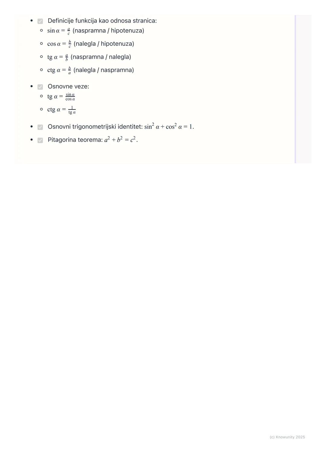 # Trigonometrijske funkcije
oštrog ugla (ponavljanje)

Uvod i podsećanje

Ovo je ponavljanje osnova trigonometrije iz osnovne škole. Sve se 