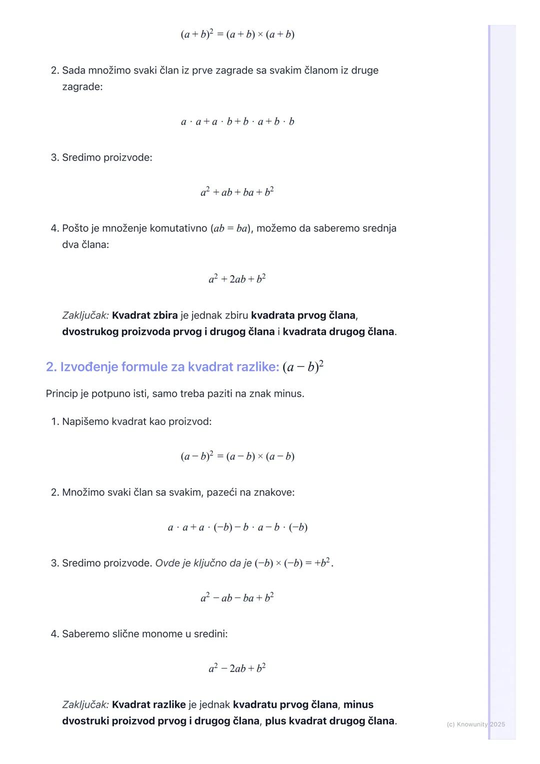 # Kvadrat binoma

Uvod u kvadrat binoma

Kvadrat binoma je jedna od najvažnijih formula u algebri. To je "skraćeni" način
da se izračuna kva