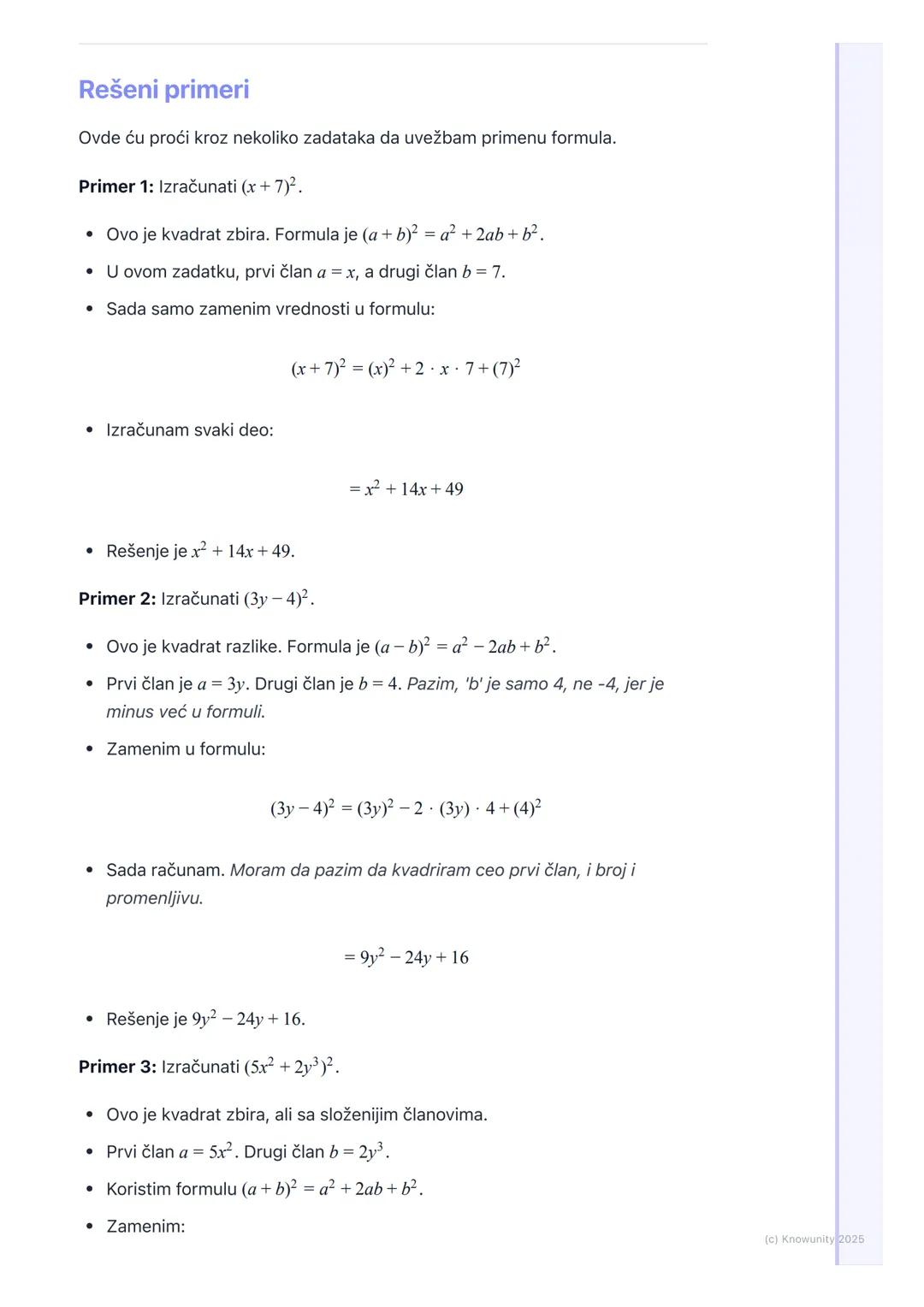 # Kvadrat binoma

Uvod u kvadrat binoma

Kvadrat binoma je jedna od najvažnijih formula u algebri. To je "skraćeni" način
da se izračuna kva