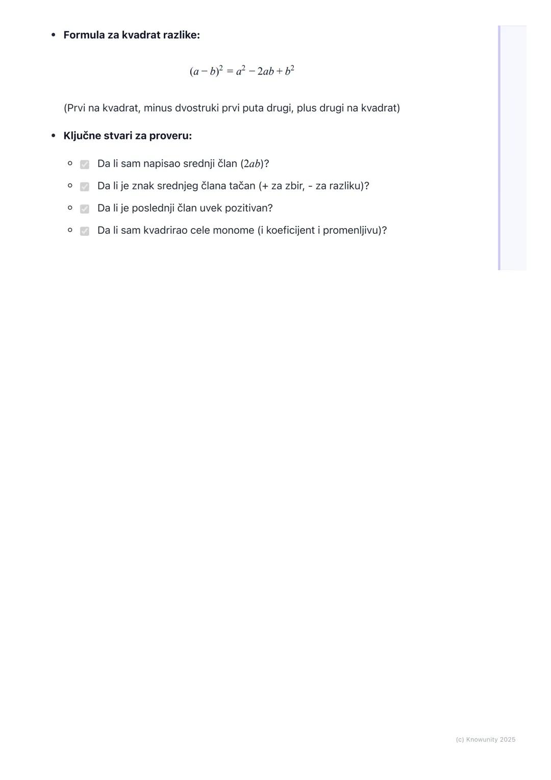 # Kvadrat binoma

Uvod u kvadrat binoma

Kvadrat binoma je jedna od najvažnijih formula u algebri. To je "skraćeni" način
da se izračuna kva