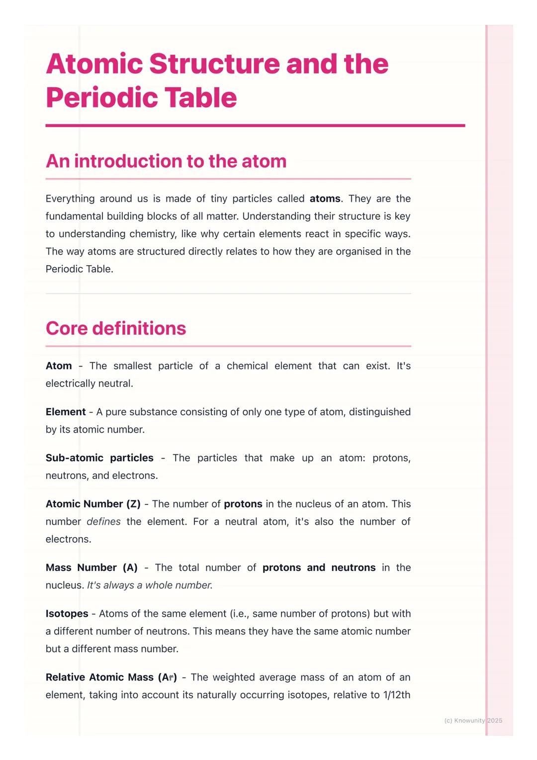 # Atomic Structure and the
# Periodic Table

## An introduction to the atom

Everything around us is made of tiny particles called atoms. Th