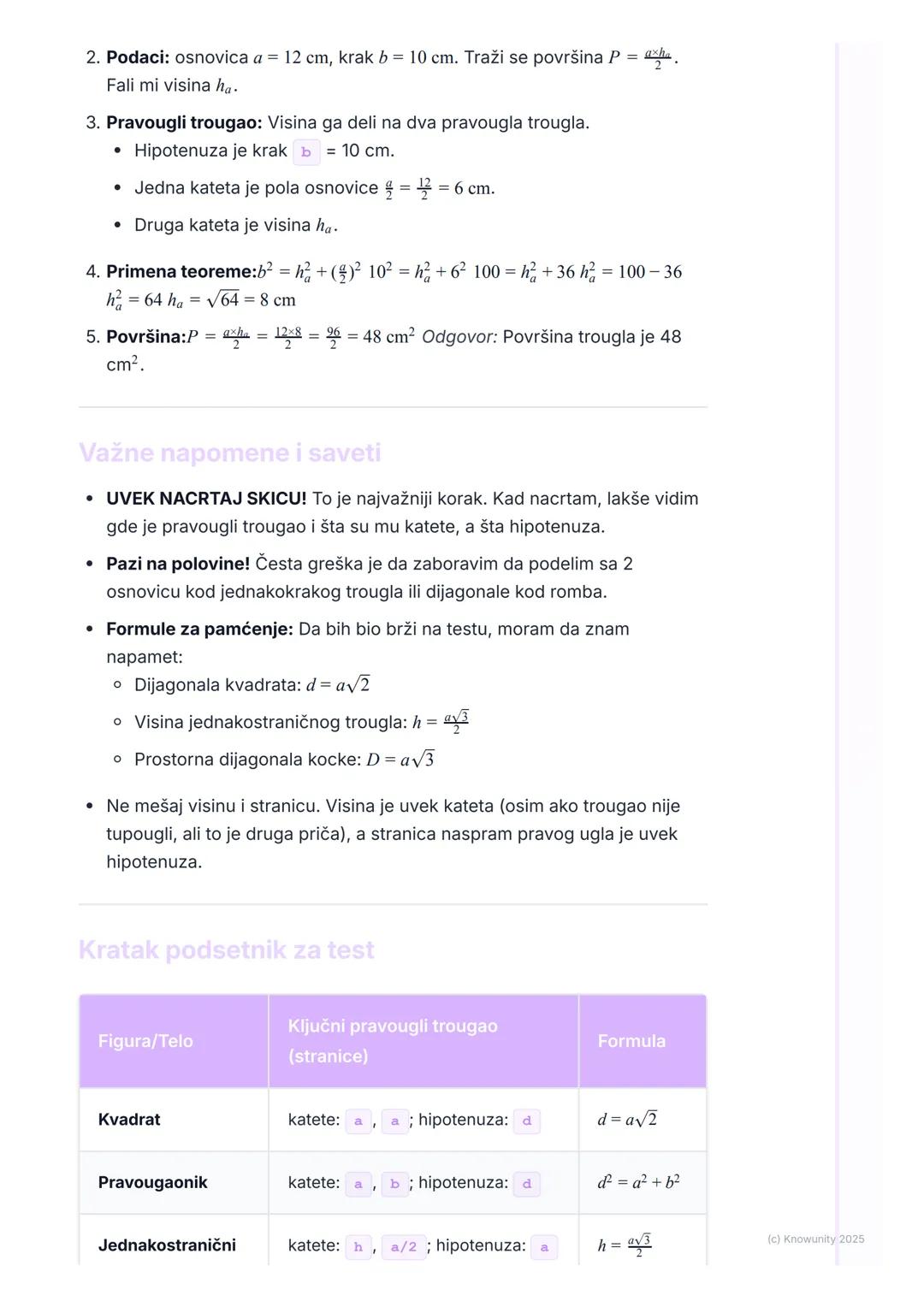 # Primena Pitagorine teoreme

Uvod u primenu Pitagorine teoreme

Pitagorina teorema ($a² + b² = c²$) ne važi samo za rešavanje zadataka sa
p