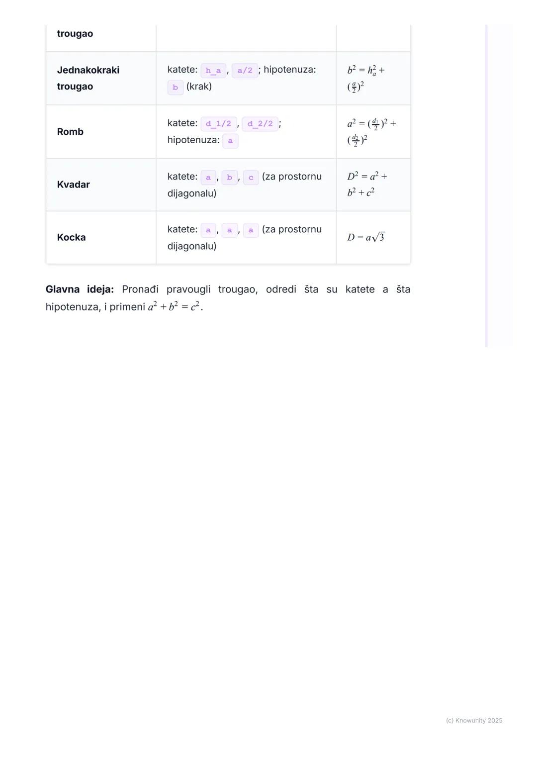 # Primena Pitagorine teoreme

Uvod u primenu Pitagorine teoreme

Pitagorina teorema ($a² + b² = c²$) ne važi samo za rešavanje zadataka sa
p