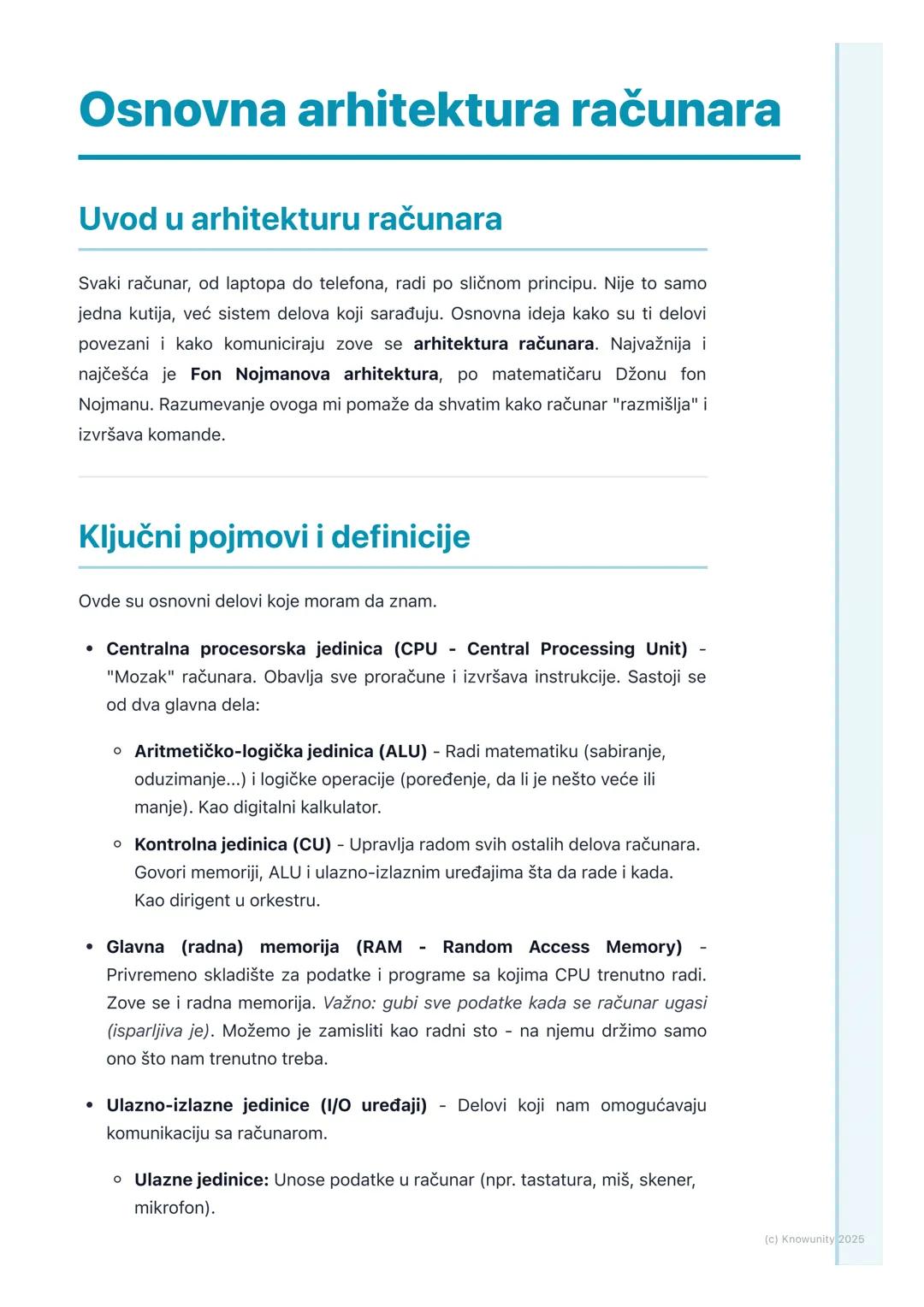 # Osnovna arhitektura računara

## Uvod u arhitekturu računara

Svaki računar, od laptopa do telefona, radi po sličnom principu. Nije to sam