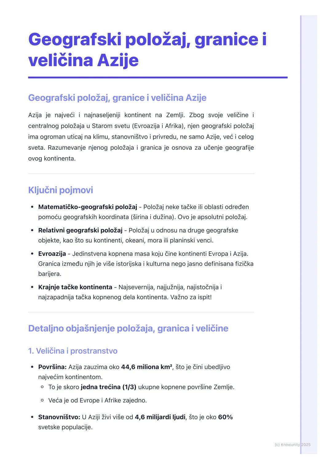 # Geografski položaj, granice i
veličina Azije

Geografski položaj, granice i veličina Azije

Azija je najveći i najnaseljeniji kontinent na