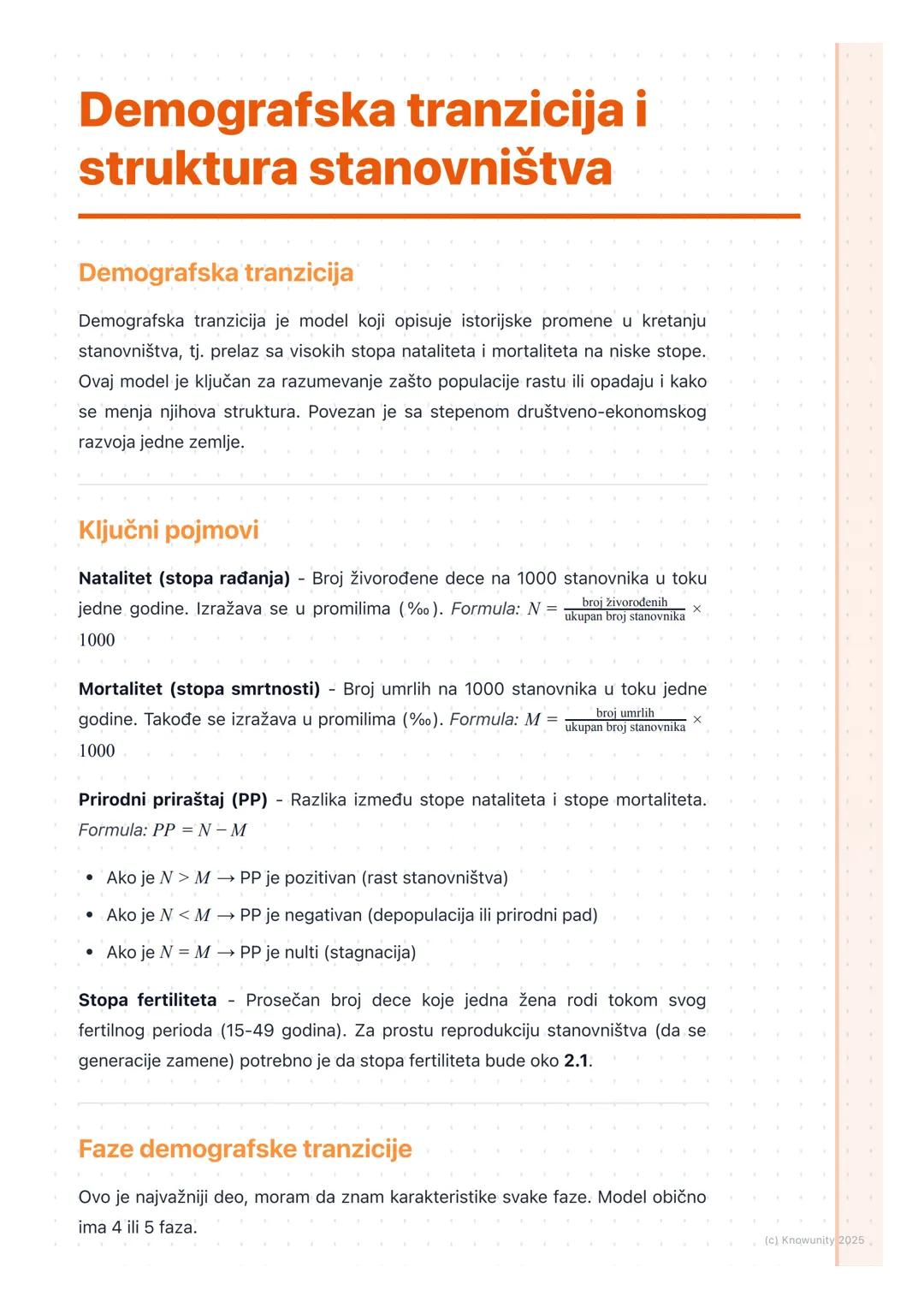 # Demografska tranzicija i
struktura stanovništva

Demografska tranzicija

Demografska tranzicija je model koji opisuje istorijske promene u