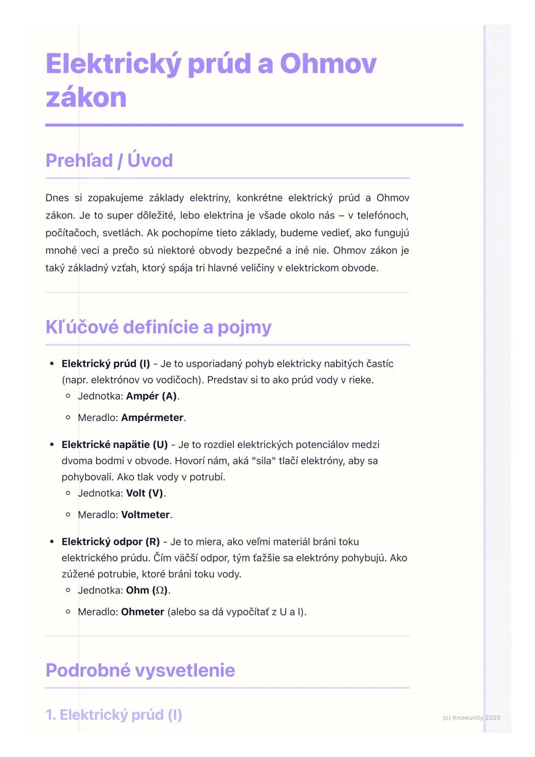 # Elektrický prúd a Ohmov
zákon

Prehľad / Úvod

Dnes si zopakujeme základy elektriny, konkrétne elektrický prúd a Ohmov
zákon. Je to super 