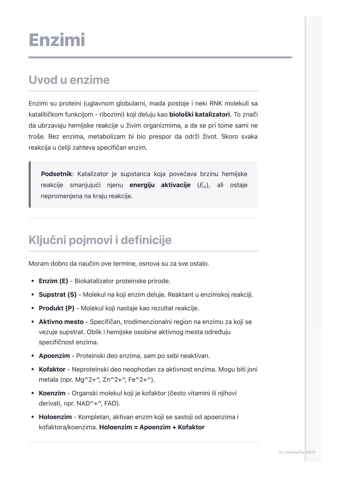 # Enzimi

Uvod u enzime

Enzimi su proteini (uglavnom globularni, mada postoje i neki RNK molekuli sa
katalitičkom funkcijom - ribozimi) koj