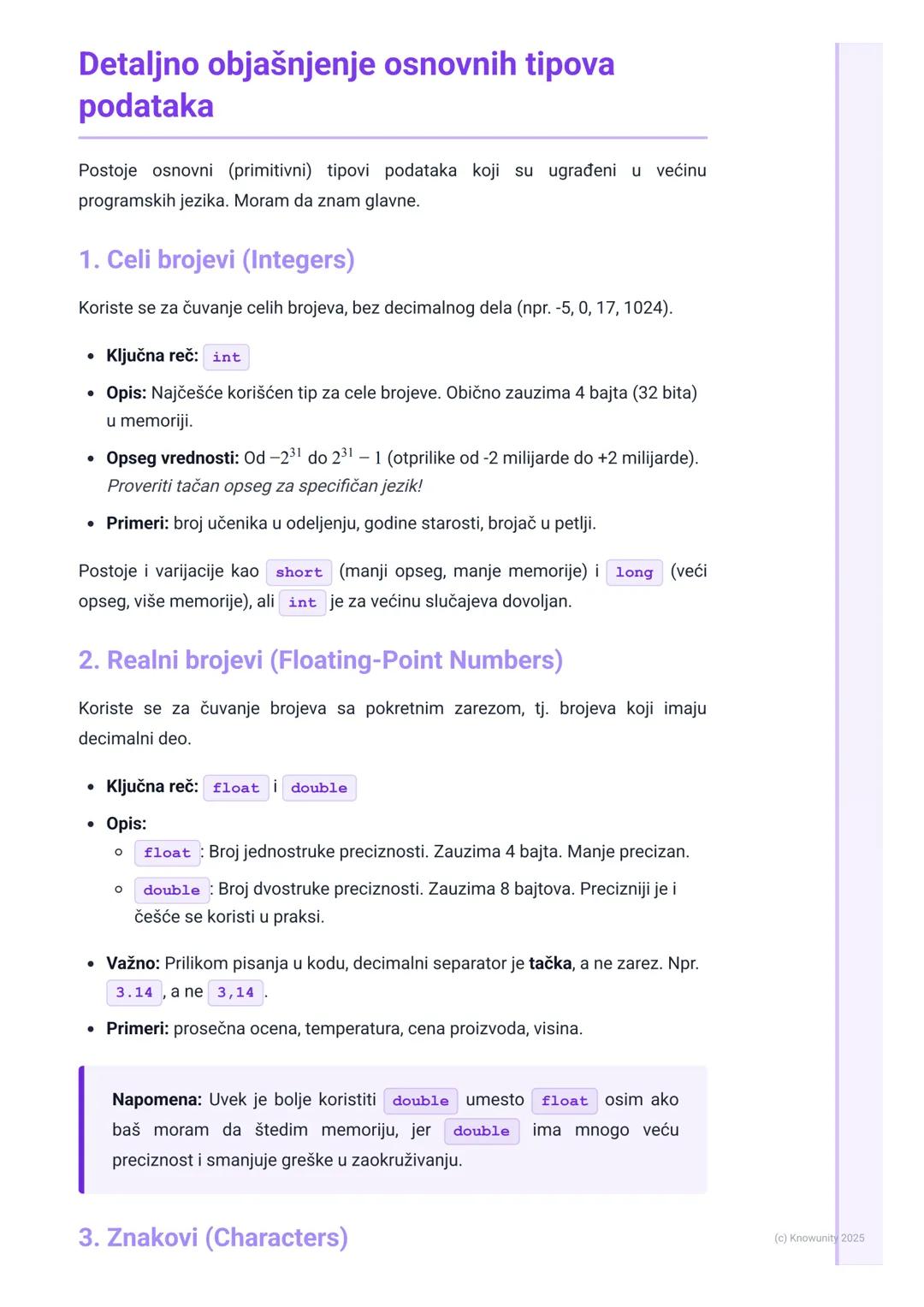 # Tipovi podataka i promenljive

Uvod u tipove podataka i promenljive

Svaki program radi sa nekim podacima. Da bi računar znao kako da čuva