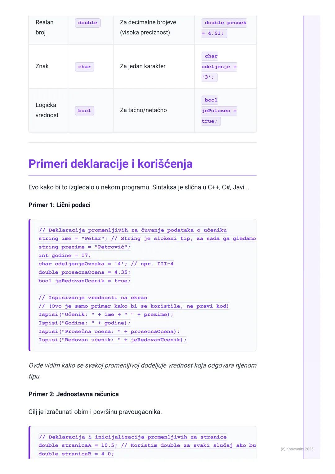 # Tipovi podataka i promenljive

Uvod u tipove podataka i promenljive

Svaki program radi sa nekim podacima. Da bi računar znao kako da čuva