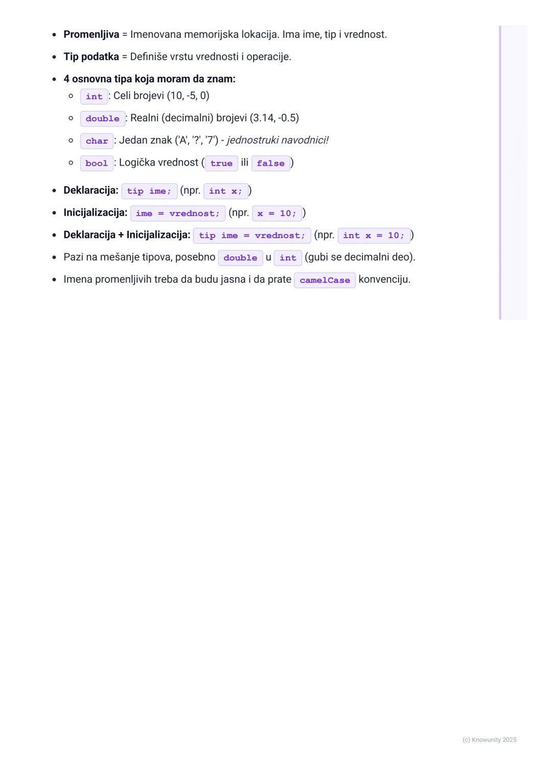 # Tipovi podataka i promenljive

Uvod u tipove podataka i promenljive

Svaki program radi sa nekim podacima. Da bi računar znao kako da čuva