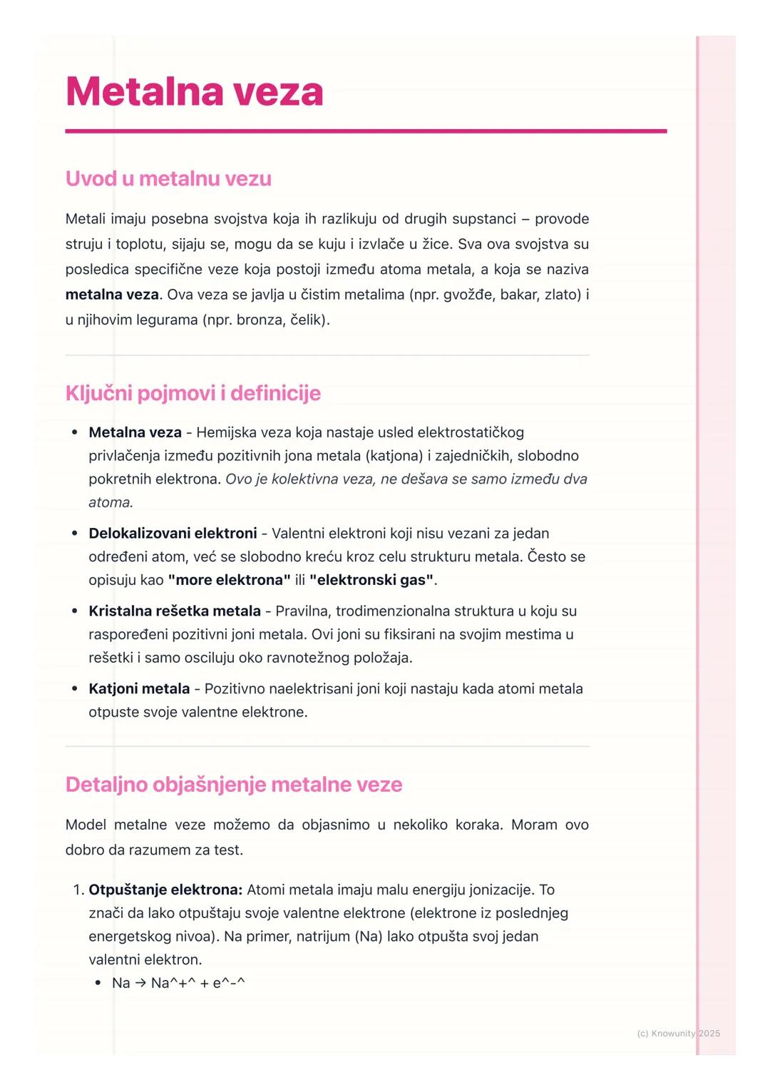 # Metalna veza

Uvod u metalnu vezu

Metali imaju posebna svojstva koja ih razlikuju od drugih supstanci - provode
struju i toplotu, sijaju 
