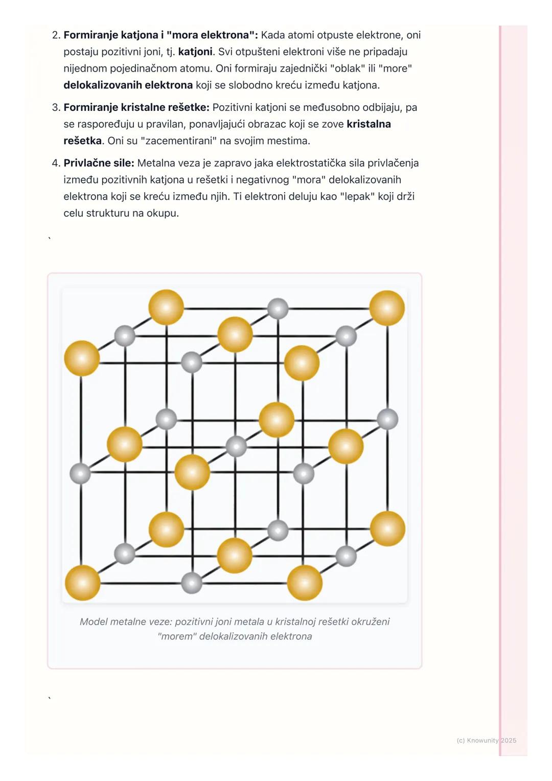 # Metalna veza

Uvod u metalnu vezu

Metali imaju posebna svojstva koja ih razlikuju od drugih supstanci - provode
struju i toplotu, sijaju 
