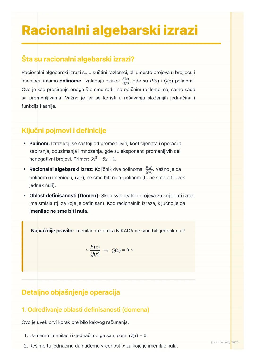 # Racionalni algebarski izrazi

Šta su racionalni algebarski izrazi?

Racionalni algebarski izrazi su u suštini razlomci, ali umesto brojeva