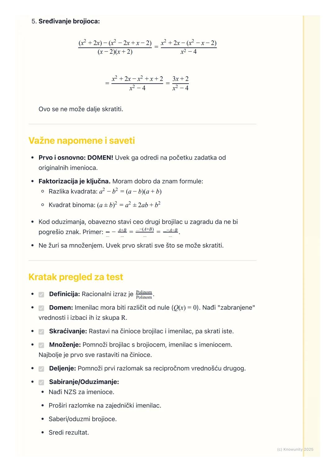 # Racionalni algebarski izrazi

Šta su racionalni algebarski izrazi?

Racionalni algebarski izrazi su u suštini razlomci, ali umesto brojeva