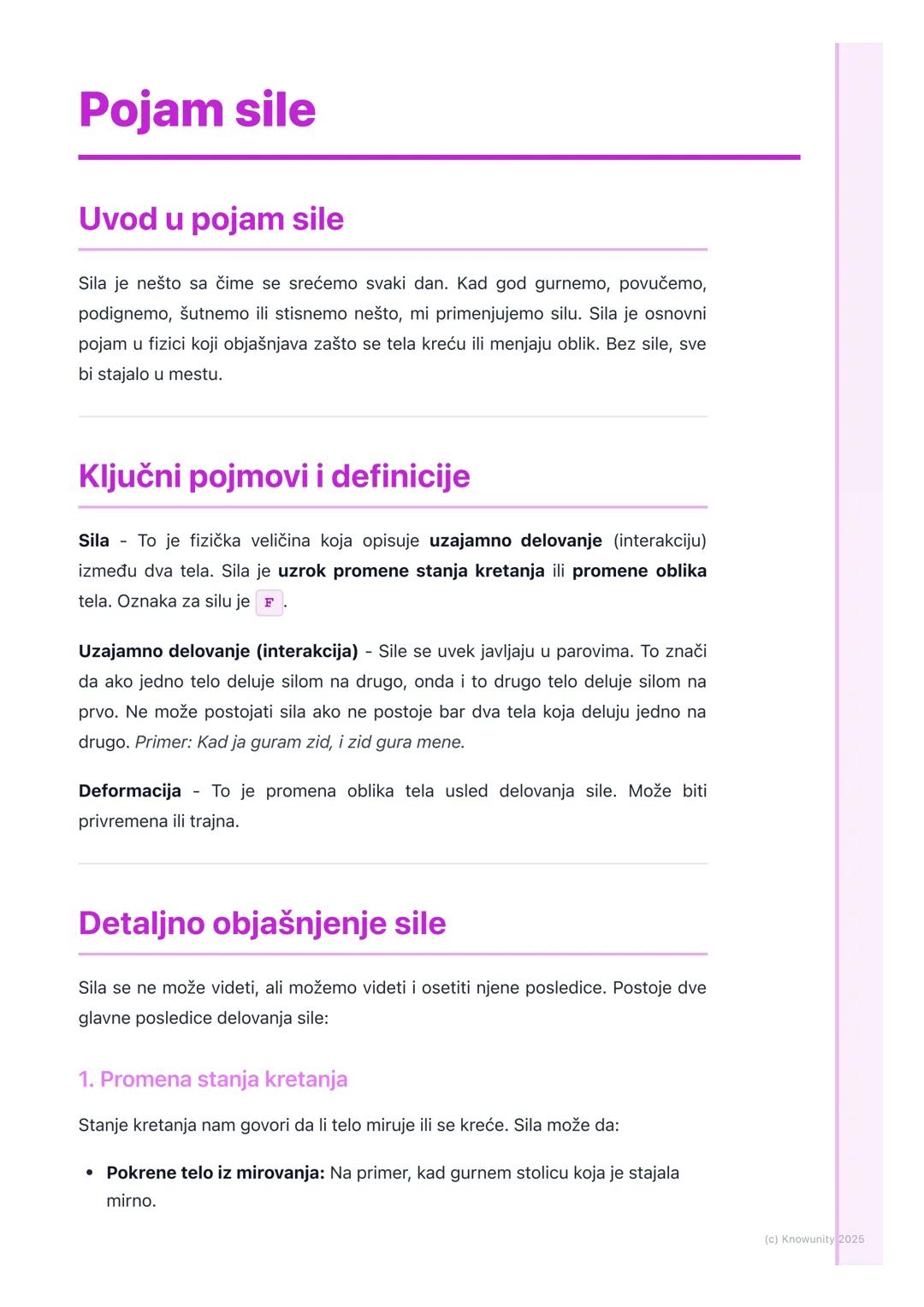 # Pojam sile

## Uvod u pojam sile

Sila je nešto sa čime se srećemo svaki dan. Kad god gurnemo, povučemo,
podignemo, šutnemo ili stisnemo n