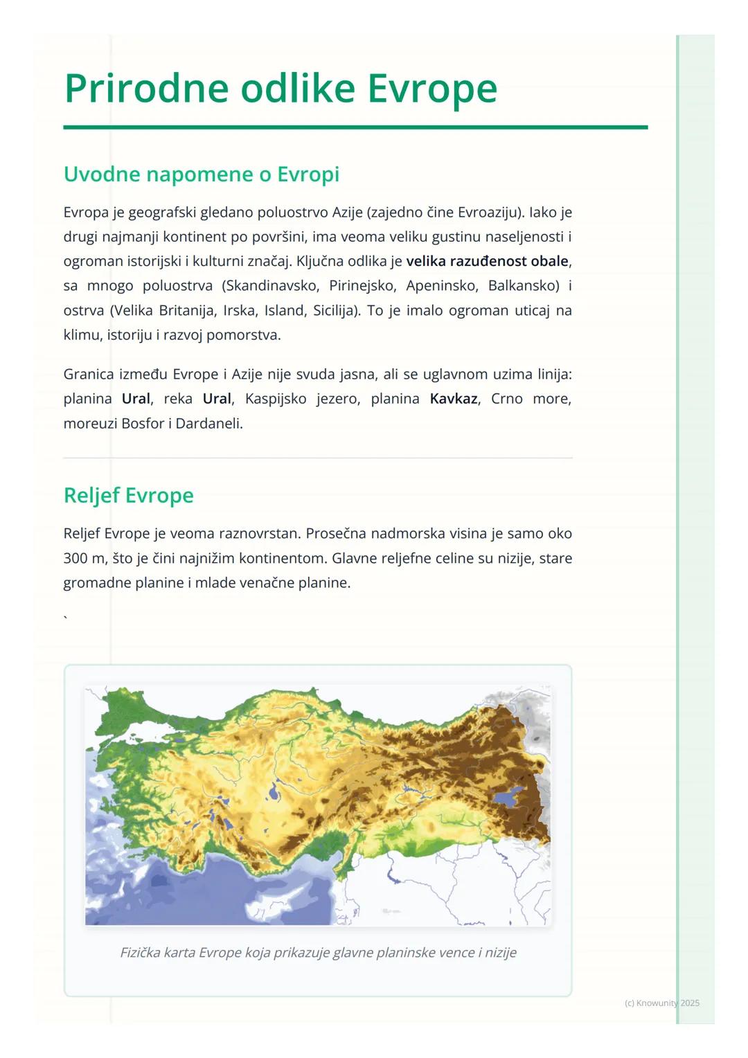 # Prirodne odlike Evrope

Uvodne napomene o Evropi

Evropa je geografski gledano poluostrvo Azije (zajedno čine Evroaziju). lako je
drugi na